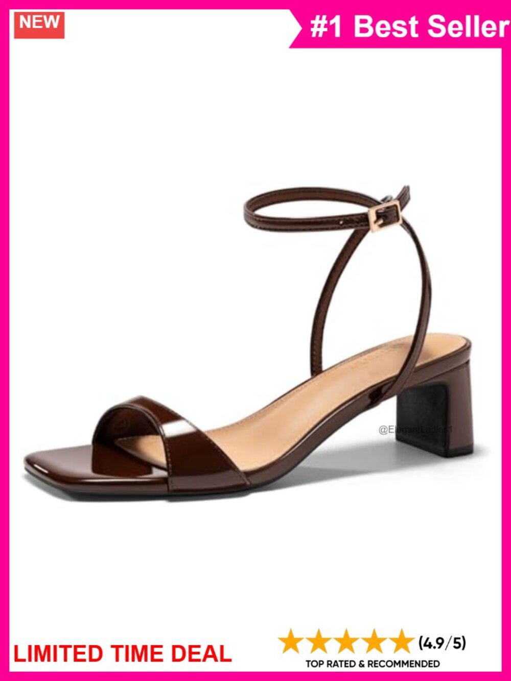 Chunky Low Heel Sandals Open Square Toe Ankle Strap Dressy Faux Leather